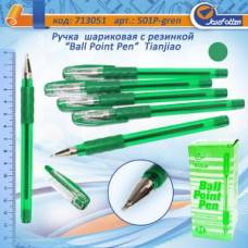 Ручка кулькова Tianjiao №501P гумовий гріп 1.0 мм. зелена