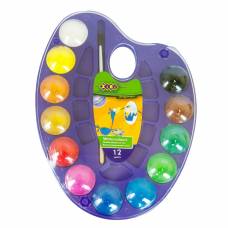 Фарби акварельні Zibi 12кол. сухі на палітрі з натуральним пензлем, фіолетові