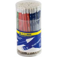 Олівець графітний Buromax HB з гумкою, COLOR асорті