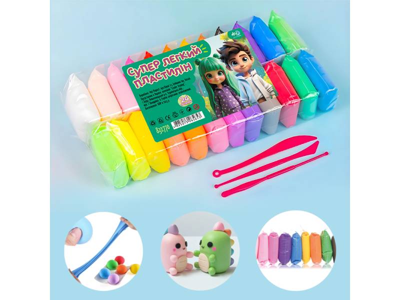 пластилінове тісто Hipe Super Light Clay 24кол 195гр+стеки пластилінове тісто Hipe Super Light Clay 24кол 195гр+стеки