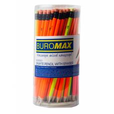 Олівець графітний Buromax HB з гумкою, NEON неоновий