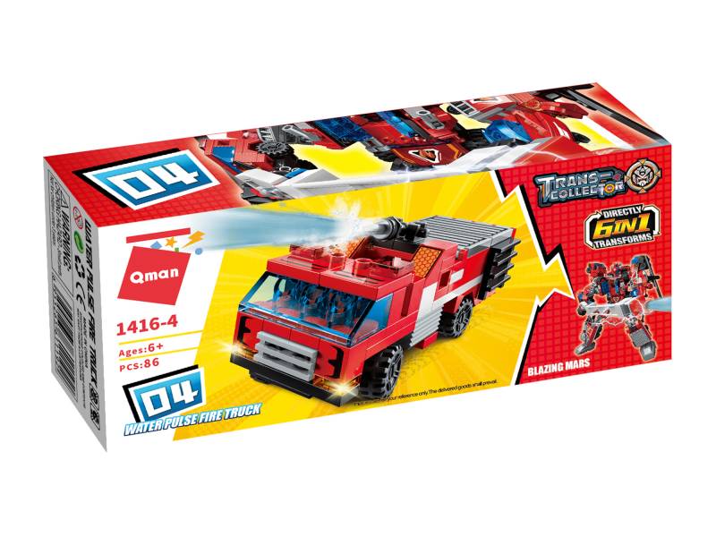Qman 1416-4 ТРАНСПОРТ ПОЖЕЖНИЙ/РОБОТ (WATER PULSE FIRE TRUCK) 86 дет. Qman 1416-4 ТРАНСПОРТ ПОЖЕЖНИЙ/РОБОТ (WATER PULSE FIRE TRUCK) 86 дет.