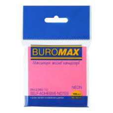 Стікери Buromax .NEON 75*75мм 100л. рожевий
