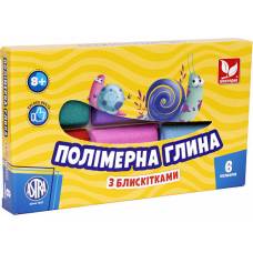 полімерна глина Школярик з блискітками 128гр. 6 кол.