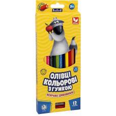 Олівці кольорові Школярик тригранні 12кол. з гумкою+точилка Олівці кольорові Школярик тригранні 12кол. з гумкою+точилка