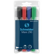 Маркер для дошок набір Schneider MAXX 290 (4 кольори) 2-3мм. в блістері