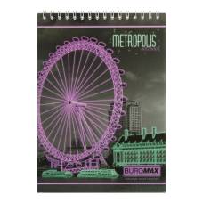 Блокнот спіральний Бюромакс METROPOLIS А5, 48л картонний на спіралі, салатовий