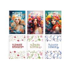 Блокнот спіральний Optima A6 80л, FLOWER SENSES бокова спираль, картон. обкл, асорті