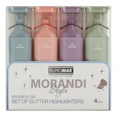 Маркер текстовий набір Buromax MORANDI STYLE GLITTER (4 кольори) рожевий, бузковий, оливковий, графітовий Маркер текстовий набір Buromax MORANDI STYLE GLITTER (4 кольори) рожевий, бузковий, оливковий, графітовий