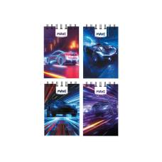 Блокнот спіральний Maxi A7 80л NEON RACE, верхня спираль, пластик. обкл, асорті