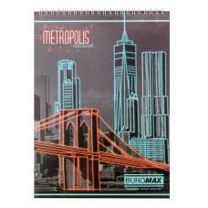 Блокнот спіральний Бюромакс METROPOLIS А4, 48л картонний на спіралі, червоний