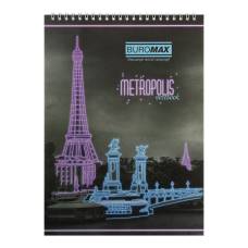 Блокнот спіральний Бюромакс METROPOLIS А4, 48л картонний на спіралі, фіолетовий