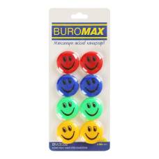 Магніти Buromax СМАЙЛИК КОЛЬОРОВИЙ (діаметр 30мм) 8шт.